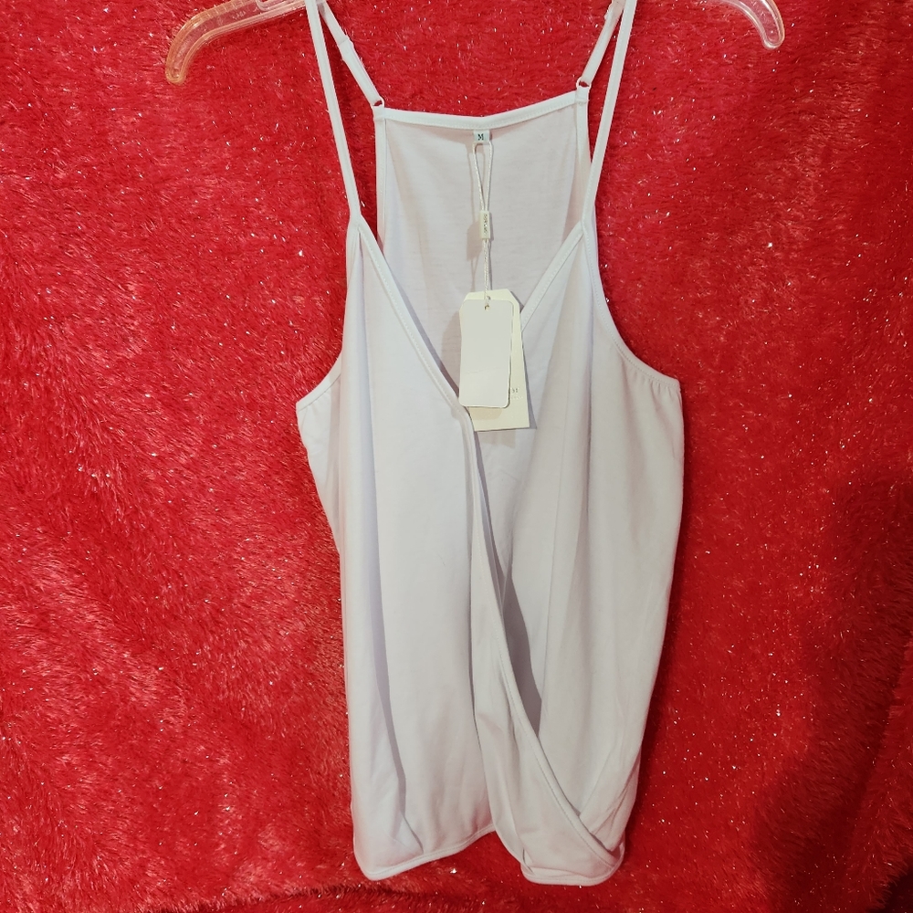 AOKOSOR WHITE DEEP V NECK WRAP SPAGHETTI STRAP TANK TOP  SIZE MEDIUM